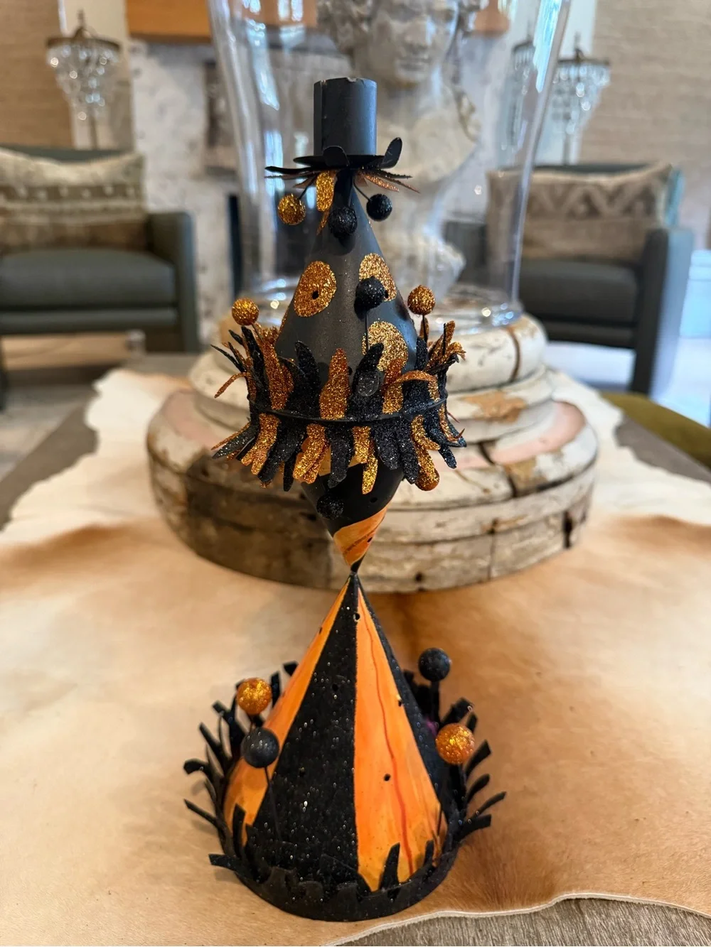 Halloween Metal Black and Orange Candle Holder